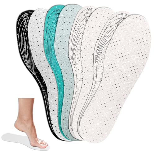 Image of 4 Pairs Unisex Breathable Latex Shoe Insoles Cuttable Universal Shoe Pads Cushioning Walking Comfort Ultra Soft Shoe Inserts with Holes Replacement Insoles for Men 7-11 Woman 1-8 (Green,White,Black)