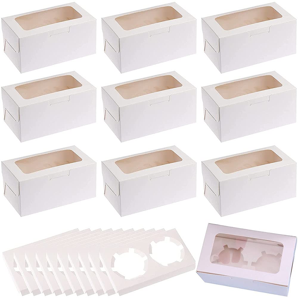 10 Weiße Cupcake-Boxen Mit Fenster – Muffin-Boxen 16x9x7,5 Cm, Mit Einsatz, Für Kuchen & Donuts