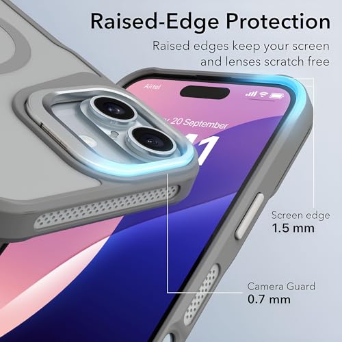 Image of eller sante Roxane Magpro Back Cover Case for iPhone 16 Plus Scratch Resistant Camera Screen Protector TPU Shockproof with Stand Holder Mag-Safe Wireless Charging- Grey