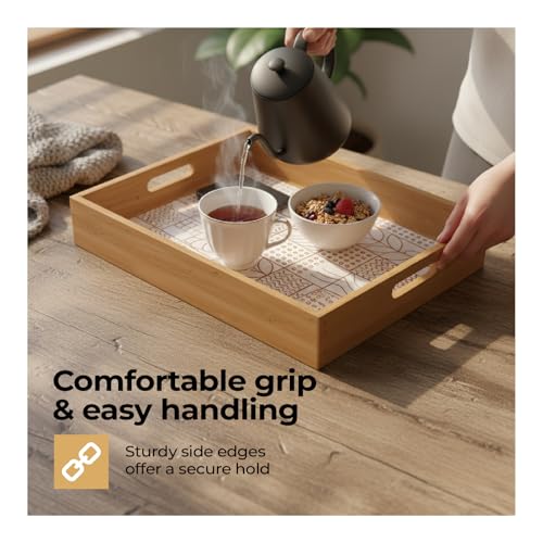 Image of Lifelong Set of 3 Premium Handcrafted Wooden Tray for Serving(16x10,14x8,12x6 inch) Tray Set for Decoration | Kitchen & Dining Tray |Premium MDF | Large, Medium, Small Multipurpose Tray|Enamel Coated