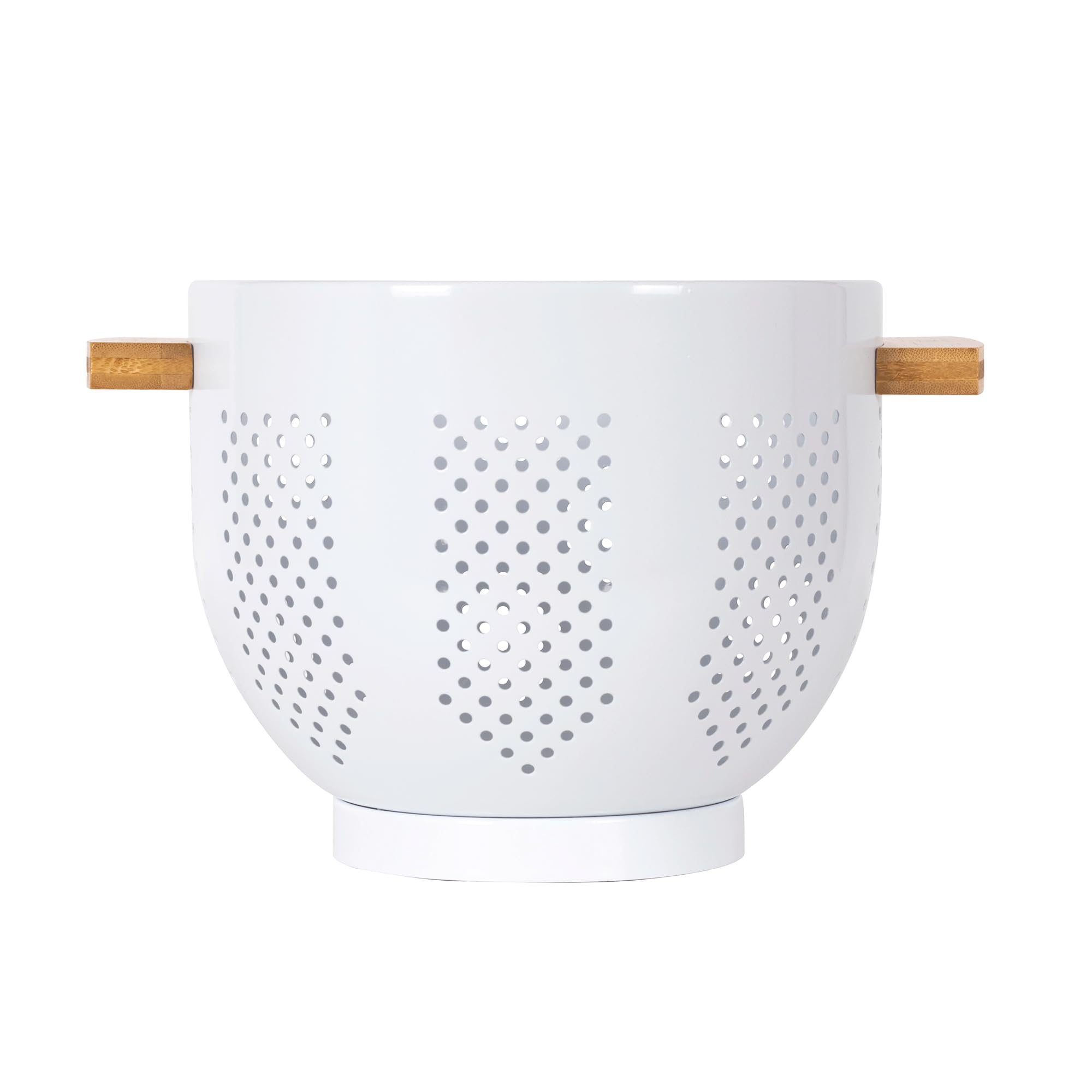 Colanders with Wood Handle - Kitchen Essential Metal Strainers & Colanders,Large Strainer Perfect for Pasta, Fruits,and More Food (Pure white 5.5 QT)