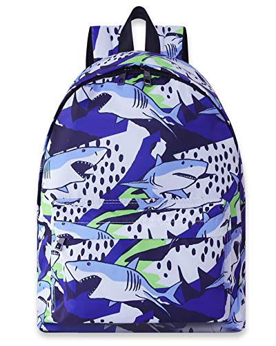 Uideazone School Bag for Boys Shark Printed Bookbag Multi-pockets School Backpack Casual Style