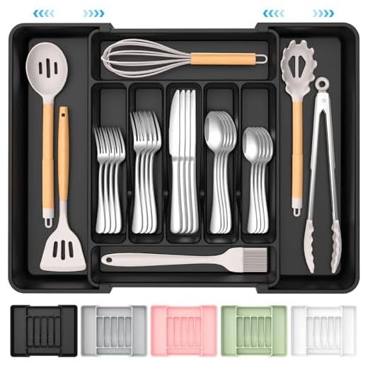 ukeetap Extra Large Expandable Silverware Organizer, BPA-Free Food-Safe Cutlery Flatware Organizer, Kitchen Utensil Drawer Organizer, Adjustable Silverware Holder for Spoons Forks Knives, Black