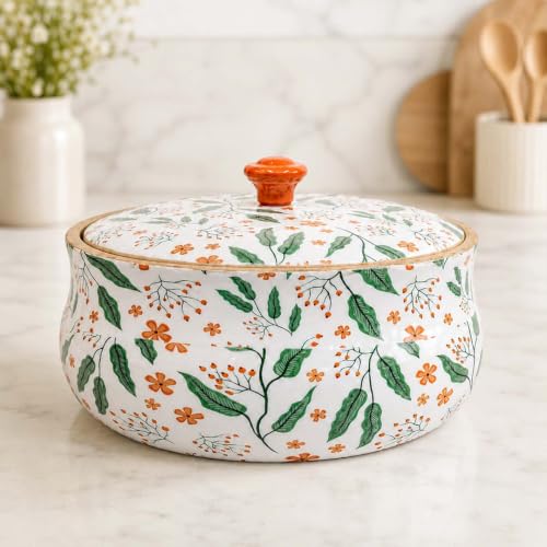 Image of The Earth Store Premium Wooden Floriva Casserole for Roti - 1800ML Handcrafted Mango Wood with Resin Art Roti Casserole | Elegant Wooden Roti Box | Chapati Box for Dining & Gifting