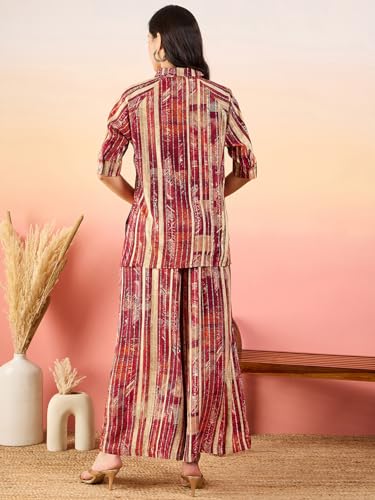 Image of Modeve Women Shirt Palazzo Foil Print Co-Ord Set