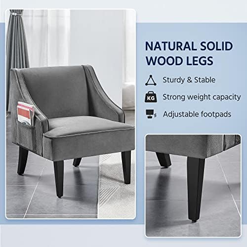 Yaheetech Set of 2 Velvet Armchair Sofa Accent Chair Modern Lounge Chair with Wooden Legs Storage Pocket for Living Room Bedroom Dining Room Office Reception, Dark Gray