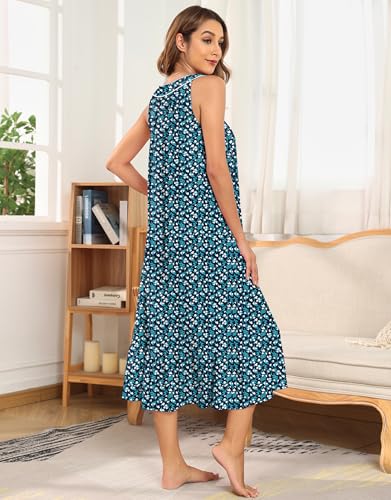Image of 100% Cotton Nightgowns for Women Soft Ladies Gowns Sleepwear Long Sleeveless Nightgown