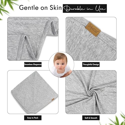 Image of K E L O R Swaddle Blankets, Baby Swaddling Wrap Nursery Blanket for Boys & Girls Unisex, Soft 95% Viscose from Bamboo and 5% Spandex, Large 45 x 45 inches, Ribbed Ash Gray