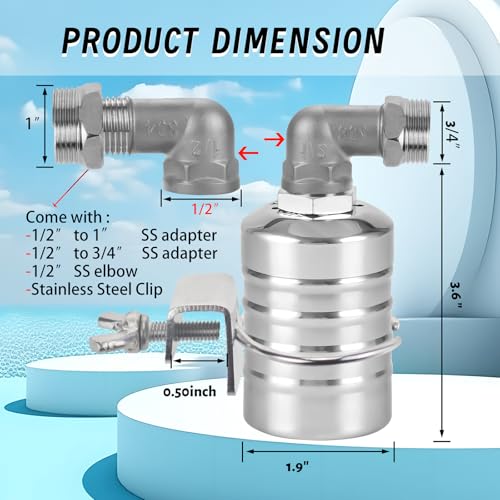 Image of 2-Pack Float Valve, 1 /2 inch to 3 /4'' 1 inch 304 Stainless Steel Fully Automatic Water Level Controller Water Float Valve for Water Tank,Pool,Water Tank, Livestock Troughs
