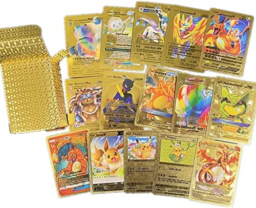 MBETA 55Pcs Gold Cards, Gold Plated Card Including Assorted Rare Foil Cards for Collectors(13V Series,16 Vmax Cards,13 P cards,11 GX Cards,2 EX Cards)