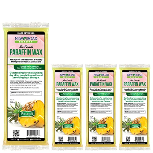 New Road Beauty - Paraffin Wax Refills for Paraffin Bath Wax Warmer, for Dry Skin on the Hands, Feet, Elbows, Pineapple, Pack of 4