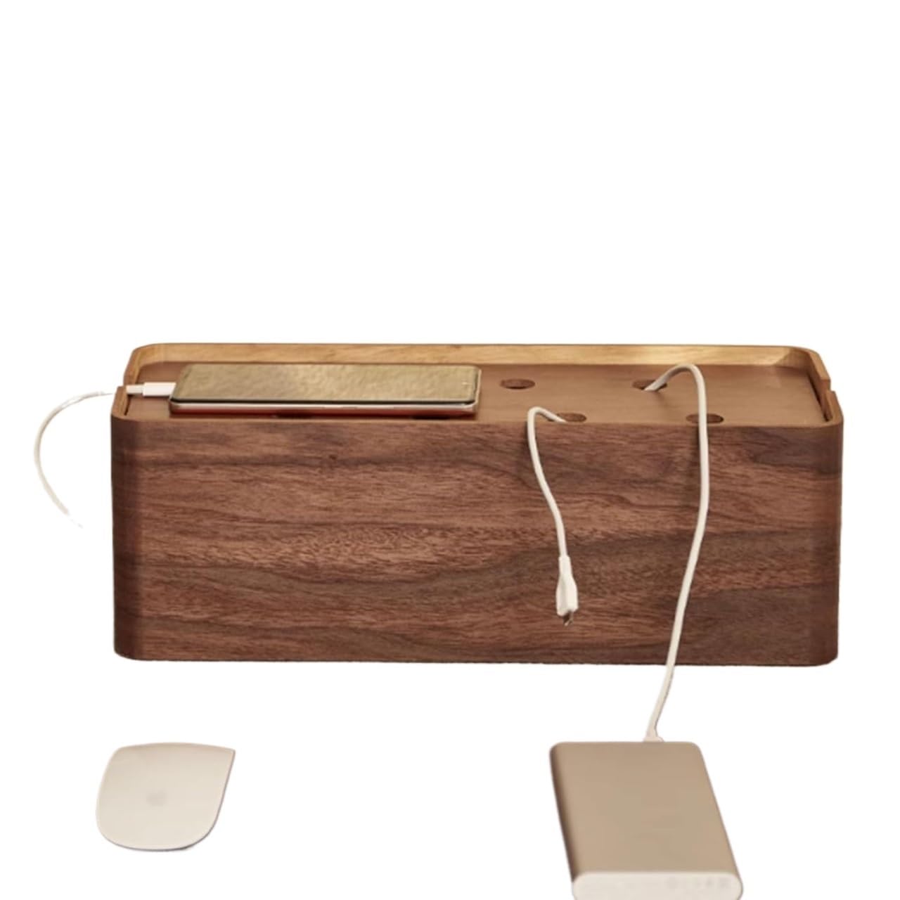 Boîte de gestion de câbles en bois noble avec couvercle ajusté grand format