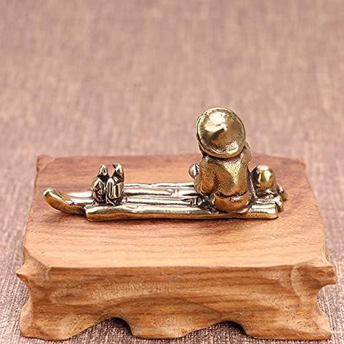 Miniatura 2 de Mini cobre puro cobre pescador Balsa de bambú Pesca Figuras de aves Miniaturas Estudio Escritorio Ornamento Decoración Artesanía Quemador de