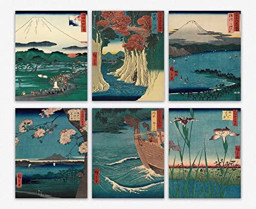Decoration murale salon greenery avec ce lot de 6 affiches vintage Mont Fuji pour maison