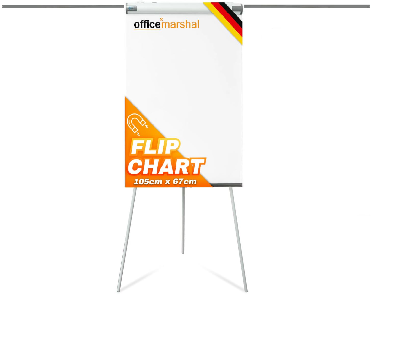 Officemarshal White Flipchart Coyote - Magnetic, Height Adjustable Writing Board - With Tripod & Storage Tray