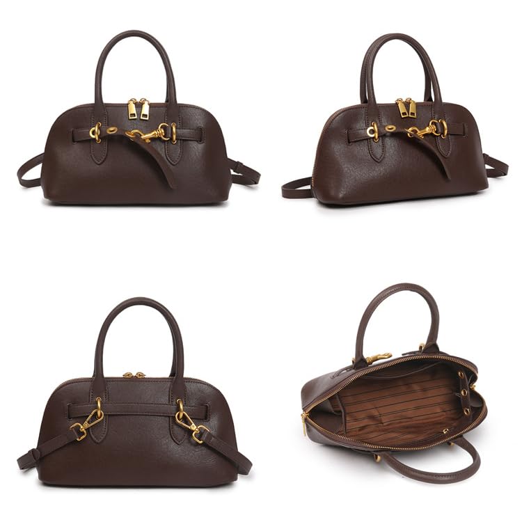 Image of Womens Leather Satchel Handbag, Top Handle Crossbody Purse | Genuine Leather, Structured Satchel, Small or Large, Top Handle, Crossbody Strap, Daily Carry, Work Travel