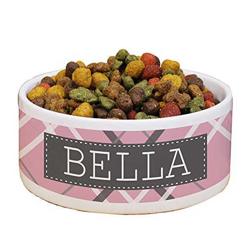 GiftsForYouNow Plaid Personalized Pet Food Bowl, Pink