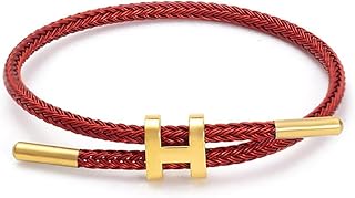 سوار بابزيم مطلي بالذهب عيار 18 قيراط من جوليا ستور، حبل من التيتانيوم الصلب قابل للتعديل للنساء والرجال مقاوم للماء بتصميم بسيط من حبل سلكي بدلاية سوار للازواج، مجوهرات عصرية (احمر)