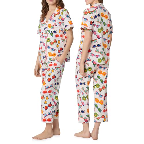 Image of Bed Head PJs Womens Matching Pajamas - Soft Organic Cotton Button Down PJ Shirt & Cropped Pants Set - Loungewear & Sleepwear