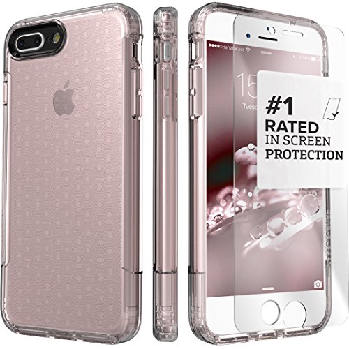iPhone 8 Plus and 7 Plus Case, SaharaCase Inspire Protective Kit Bundled with [ZeroDamage Tempered Glass Screen Protector] Rugged Slim Fit Shockproof Bumper [Hard PC Back] Protection - Rose Gold Clear