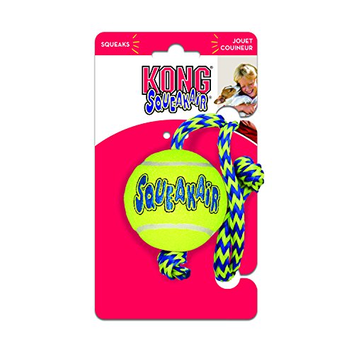 Kong – Squeakair Ball Mit Seil – Premium-Hundespielzeug, Quietschende Tennisbälle, Zahnschonend – Für Mittelgroße Hunde #TOP2