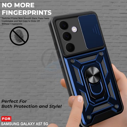 Image of AESTMO Tough Armor Samsung Galaxy A57 5G Bumper Back Case Cover | Ring Holder & Sliding Camera Shield Cover | 360 Degree Protection Back Case Cover for Samsung Galaxy A57 5G (Blue)