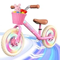 HappyGoLucky Laufrad Ab 2-5 Jahre, Kinder Lauflernrad – Leuchträder/Höhenverstellbar/Geflochtener Korb, Spielzeug Geschenk 2-4 Jahre Mädchen Outdoor Kinderspielzeug Ab 2-5 Jahre Mädchen Laufräder Rosa