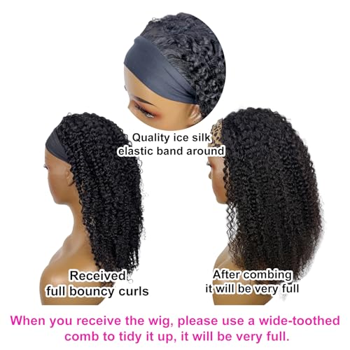 Image of Headband Wig Human Hair Kinky Curly Glueless Wigs 22 Inch Natural Black