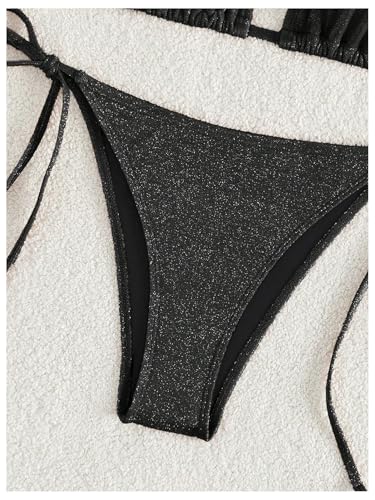 GORGLITTER Women's Sparkly String Bikini Sequin Halter Triangle Swimsuit Thong Bathing Suit4