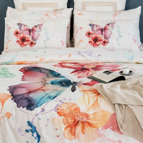 Image of Digitally Printed with Reactive Ink |300 TC 100% Cotton 1 Queen Bedsheet Set | Extra Smoothness with Sateen Weave|Ethereal Wings Bedsheet Set (1 Flat Sheet + 2 Pillow Cases)