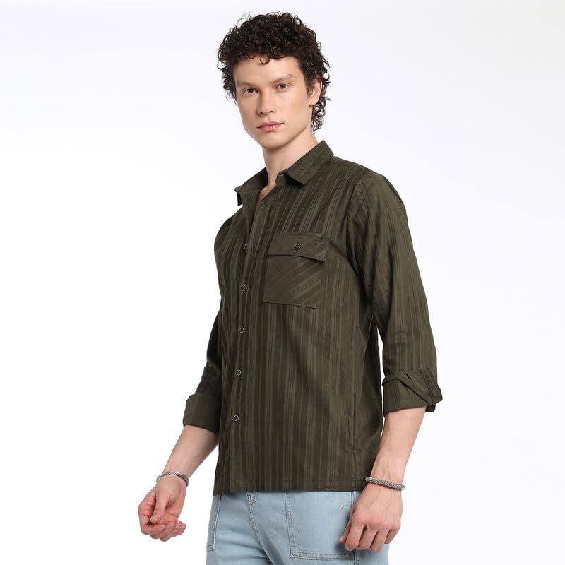 Image of CAHOOT Men's Polycotton Abstract-Textu Shirt |Casual-Wear | Spread Collar | Long Sleeve | Button Closure | Shirt Crafted with Comfort Fit for Everyday Wear