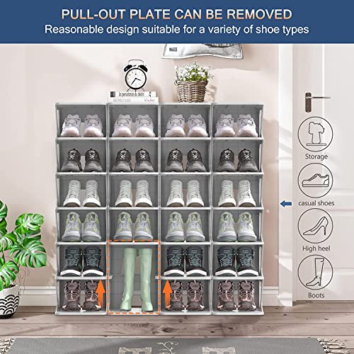 Aeary Vertical Shoe Rack Organizer, Stackable Push-Pull Shoe Storage Cubes, Small Grey Shoe Shelf For Closet, Adjustable Tall Shoe Cubby, Space Saver, Narrow For Entryway Bedroom #TOP5