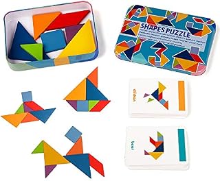 LiKee Wooden Tangram Pattern Blocks Jigsaw Puzzle Sorting and Stacking Games Montessori Educational