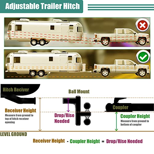 Aluminum Adjustable Trailer Hitch, Fits 2-Inch Receiver Only, 10-Inch Drop/Rise Drop Hitch 12,500 Lbs Gtw Tow Hitch For Heavy Duty Truck With Double Stainless Steel Locks Black #TOP3