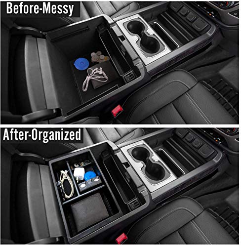 AORRO Center Console Organizer for Chevy/Chevrolet Tahoe Suburban Silverado GMC Sierra Yukon 2015-2018 ABS Tray Armrest Box Secondary Storage Full Console w/Bucket Seats ONLY (Black)…