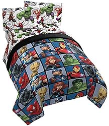 Marvel Avengers Team 4 Piece Twin Bed Set - Includes Reversible Comforter & Sheet Set - Super Soft Fade Resistant Polyester - (Official Marvel Product)
