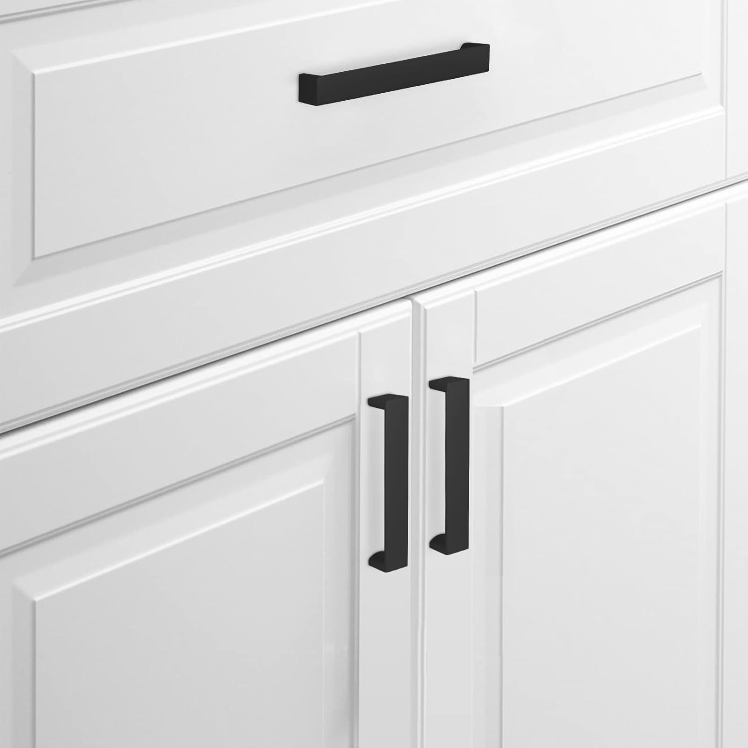 homdiy 5 Pack Cabinet Handles Matte Black Cabinet Pulls 5 inch(128mm) Hole Center Square Kitchen Cabinet Pulls Drawer Handles for Dresser Cupboard Living Room
