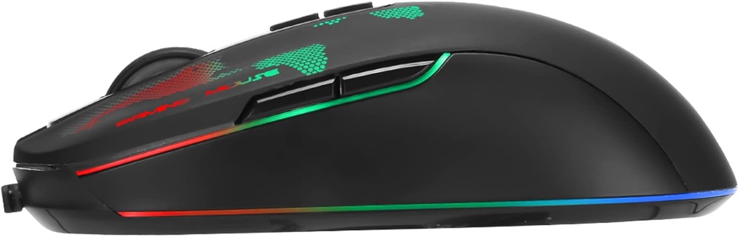 Side view of Marvo M422 Gaming Mouse showing side buttons and RGB strip