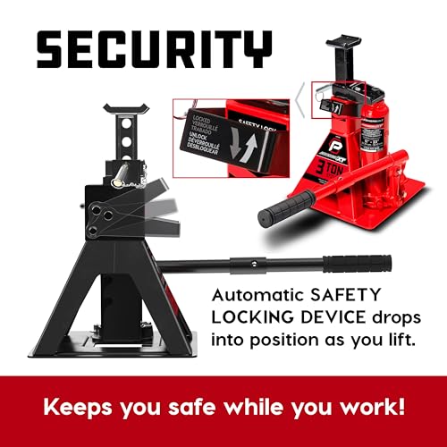 Image of POWERBUILT 3 Ton All-in-One Hydraulic Bottle Jack and Jackstand in One, Compact, Wide Base, 11-21 Inch Range, Eliminates Jackstands, for Trucks, SUVs, RVs, Trailers, ASME, Not for Sedans - 640912