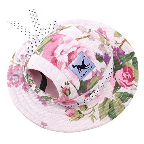 Pet Cap, Round Hat Fashion Dog Canvas Princess Hat Baseball Adjustable Chin Strap Sun Protection Visor For Puppy Dog (M, Flower) #TOP3