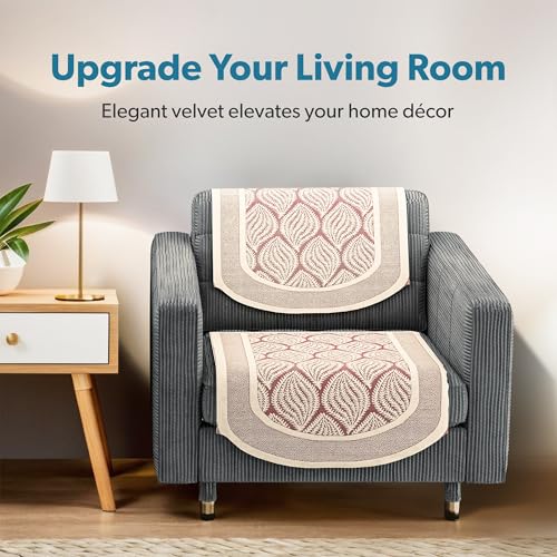 Image of Kuber Industries (Set of 10) Stylish & Durable Net Cotton Sofa Covers 5 Seater | Aesthetic Sofa Protector /Mat & Slipcover for Hall, Living Room & Office | Coconut Bright - Maroon