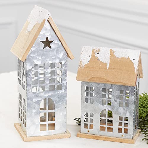 Factory Direct Craft Set of 2 Snowy Metal Saltbox Houses for Christmas Village Displays and Home Decor