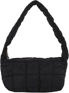 Quilted Cotton Totes Lightweight Quilted Padding Shoulder Handbag Lattice Nylon Underarm Purse Quilted Bags Purses (Color : Black)