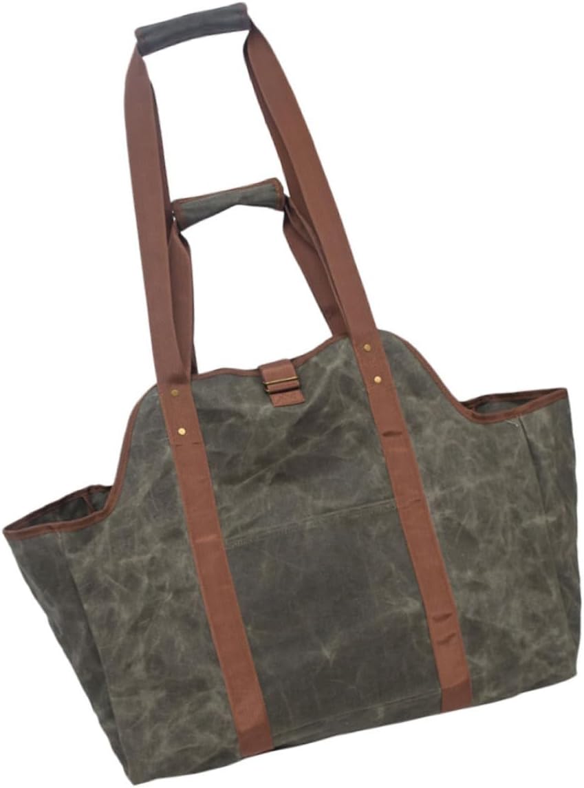 SOLUSTRE Capacity Waxed Canvas Log Carrier Firewood Storage Bag for Fire Pit Fireplace Versatile Tote with Handle Strap for