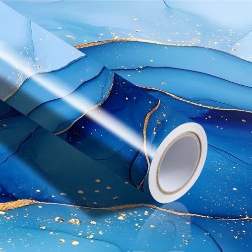 Image of Nuxovilar Blue Abstract Wave Wallpaper Peel Stick Vinyl 15.75x118.11