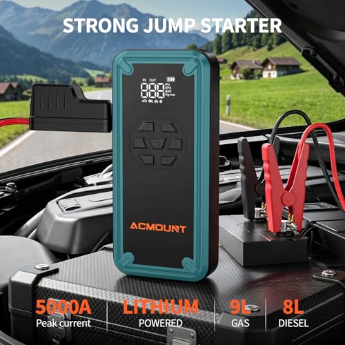 Image of W160 Jump Starter with Air Compressor, 5000A Portable Car Jump Starter 150PSI Tire Inflator /Air Pump, 12V Battery(Up to 9L Gas /8L Diesel Engine) Jump Pack Car Emergency Kit Idea Gift for Man (Blue)
