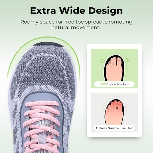 Image of AOV Wide Walking Shoes Women Arch Support Plantar Fasciitis Tennis Sneakers Orthotic Tennis Shoes for Workout Gym Black Size 8