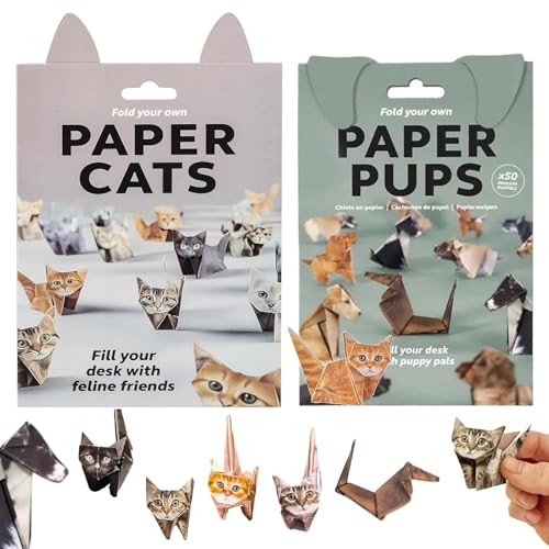 YOYEAH DIY Origami Papierkatzen Set 100 Blatt 3D Papier Katze Hund Dinosaurier Origami Kit Handgemachte Tierdekoration Katzenliebhaber Welpenliebhaber (Katze/Hund)