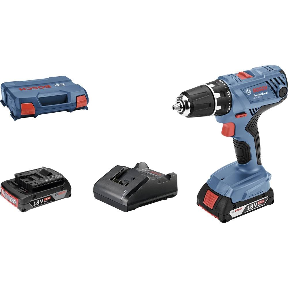 Bosch Professional 18V System perceuse-visseuse sans-fil GSR 18V-21 (couple max. : 55 Nm, avec 2 batteries de 2,0 Ah, chargeur GAL 18V-20, L-Case)