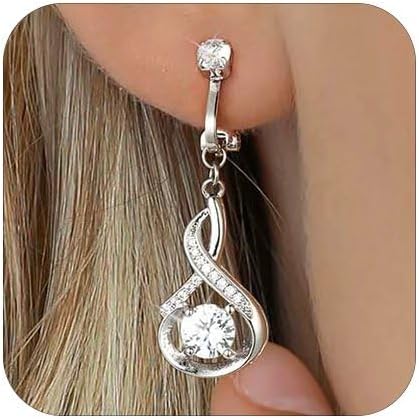 fersltily Clip On Earrings Sliver Dangle Earrings for Women Trendy Hanging Drop Earing Hypoallergenic Clip On Earring Birthday Gifts for Women Jewelry